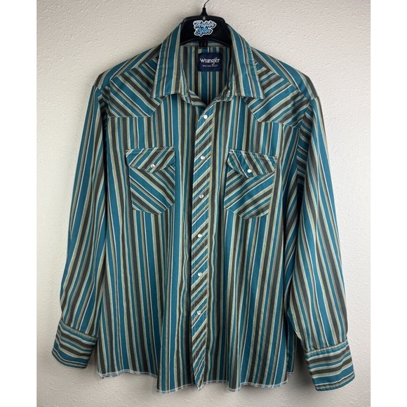 Wrangler XXL 2XL Multicolor Striped Western Long Sleeve Pearl Snap Button Shirt - Picture 2 of 7